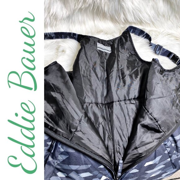 EDDIE BAUER POWDER SEARCH SKI BIB GRAY GEOMETRIC WINTER INSULATED, YOUTH MEDIUM - Picture 12 of 16